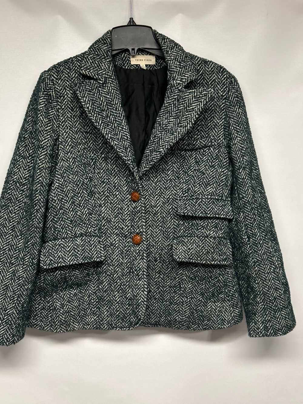 Anthropologie Third Piece Green and White Herringbone Blazer